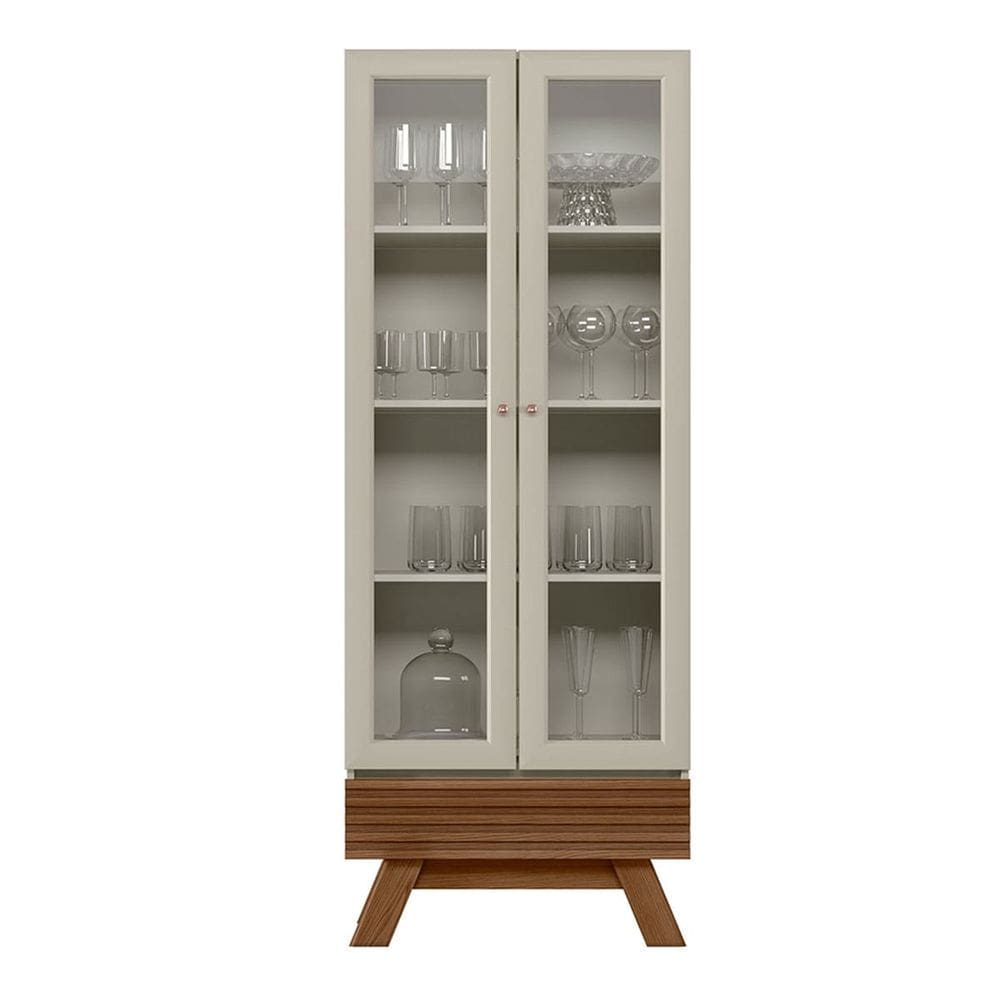 Cristaleira Retrô 1,85 x 0,71 com 2 Portas 01 Gaveta Nanterre Freijó/Off White - EdeCasaMoveis