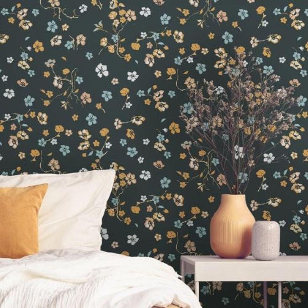 Papel De Parede House Of Turnowsky Floral Preto 389071