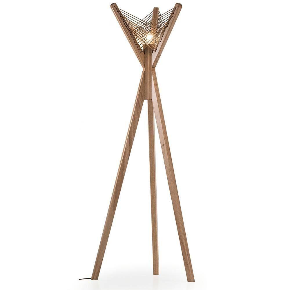 Luminária Fulô Ozki 153 Cm (altura) Madeira Eucalipto Cedro Corda Couro Reconstituído
