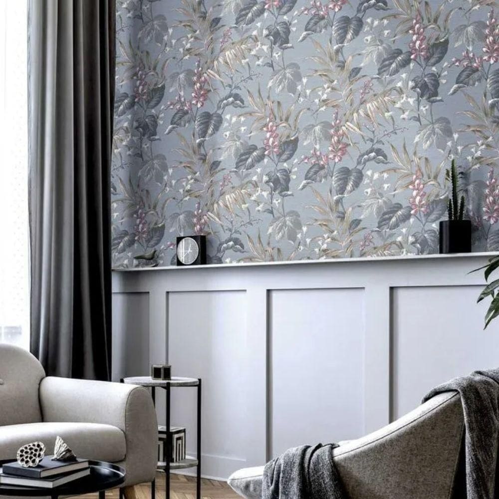 Papel De Parede Thema Folhagem Azul 28856