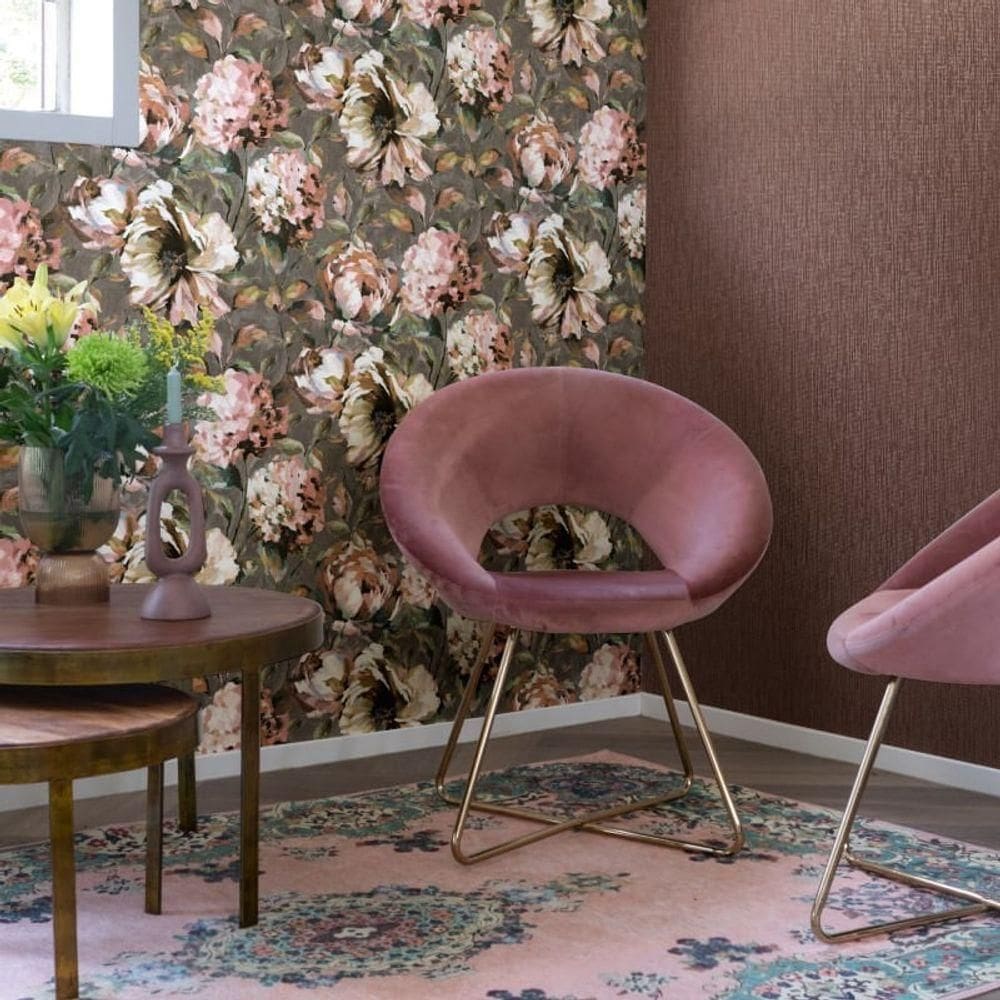 Papel De Parede Barbara Home Flores Cinza E Rosa 485172