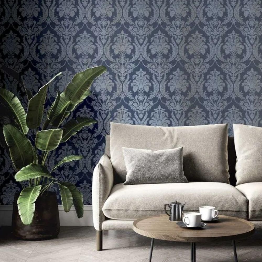 Papel De Parede Thema Damask Azul 28809