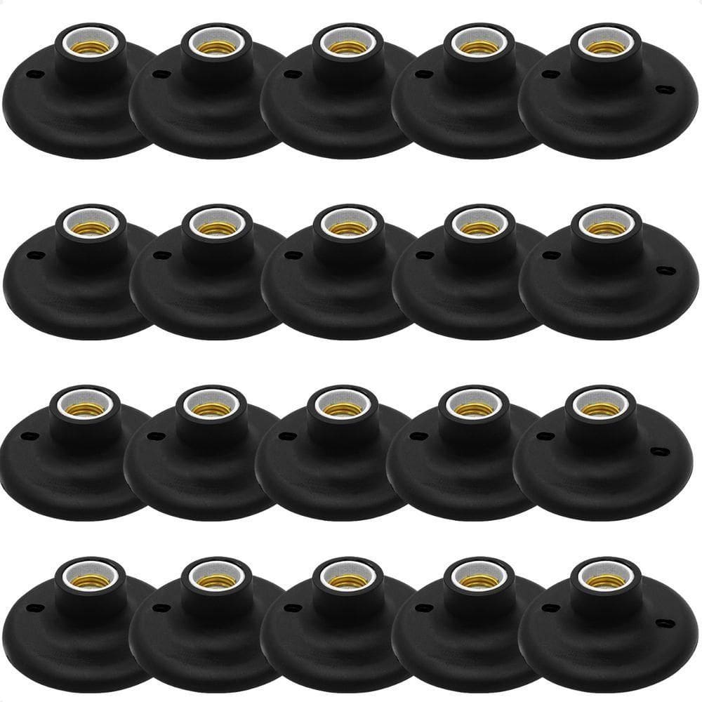 Kit 20 Plafons Taschibra Porcelana Redondo E27 Bivolt Preto