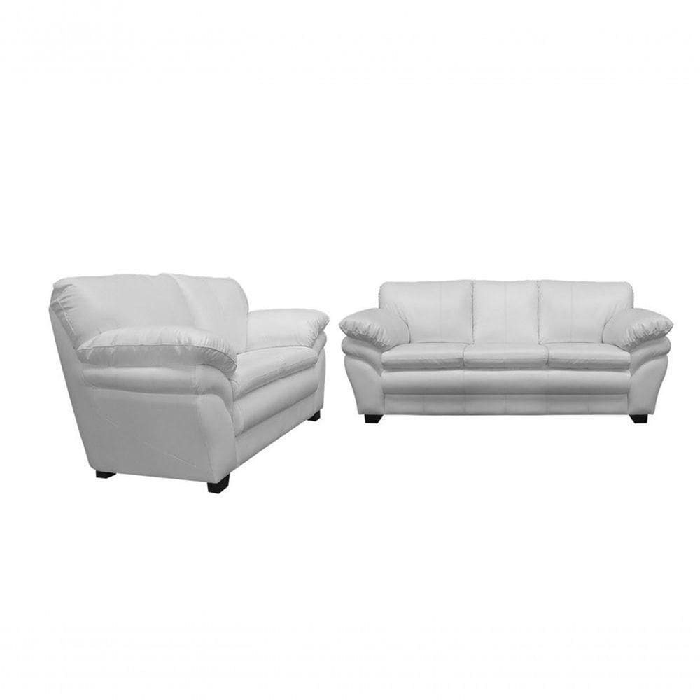 Conjunto Sofá De Couro Gana 3 E 2 Lugares Branco Pigmentado - Mempra Design