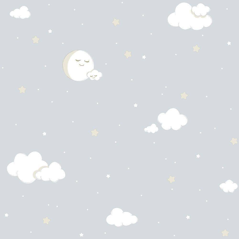 Papel De Parede Lullaby Lua Cheia Cinza 2213 - Rolo 10m X 0,53m