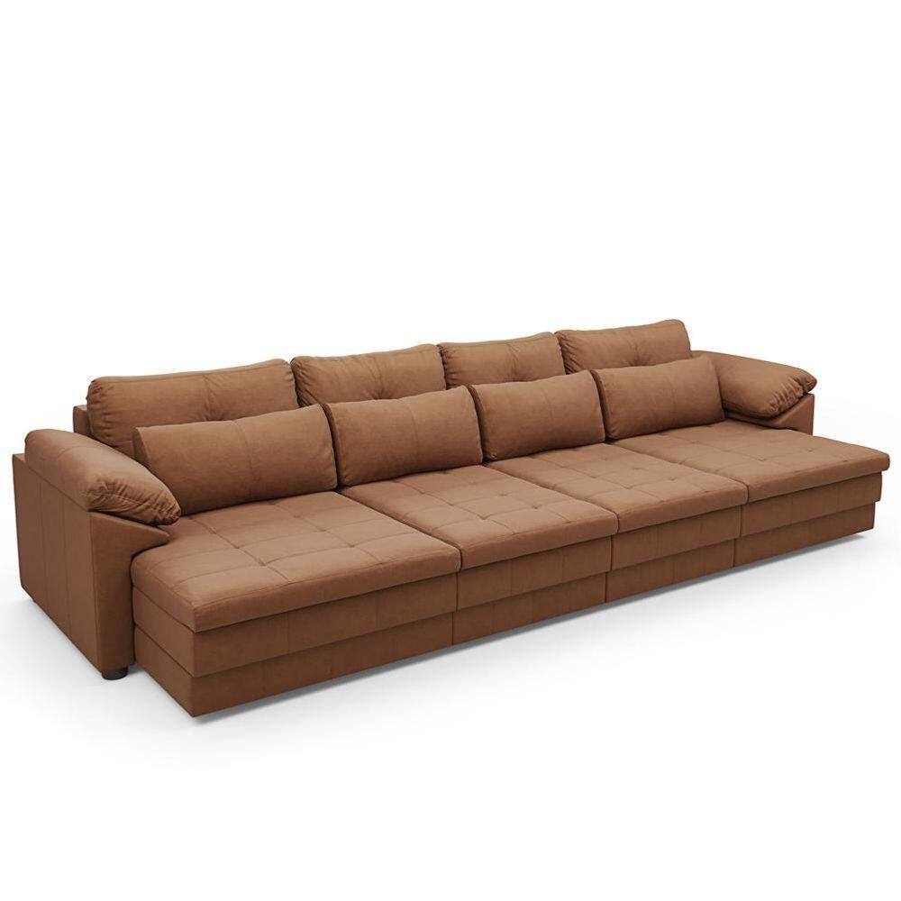 Sofá Retrátil Para Sala De Estar 5 Lugares 379cm Riza S03 Couro Soft Mel - Lyam Decor