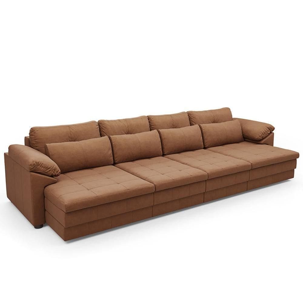 Sofá Retrátil Para Sala De Estar 6 Lugares 414cm Riza S03 Couro Soft Mel - Lyam Decor