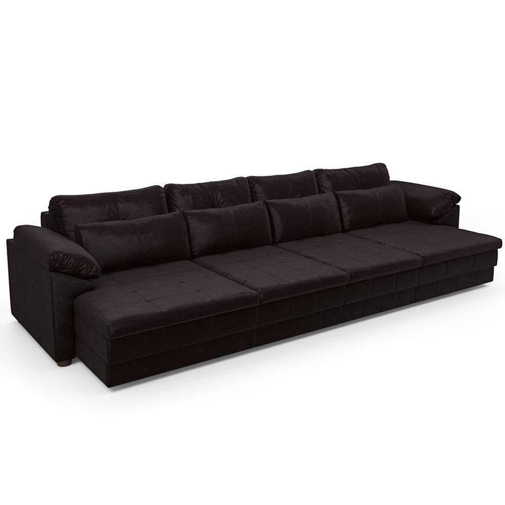Sofá Retrátil Para Sala De Estar 4 Lugares 339cm Riza S03 Couro Vinho - Lyam Decor