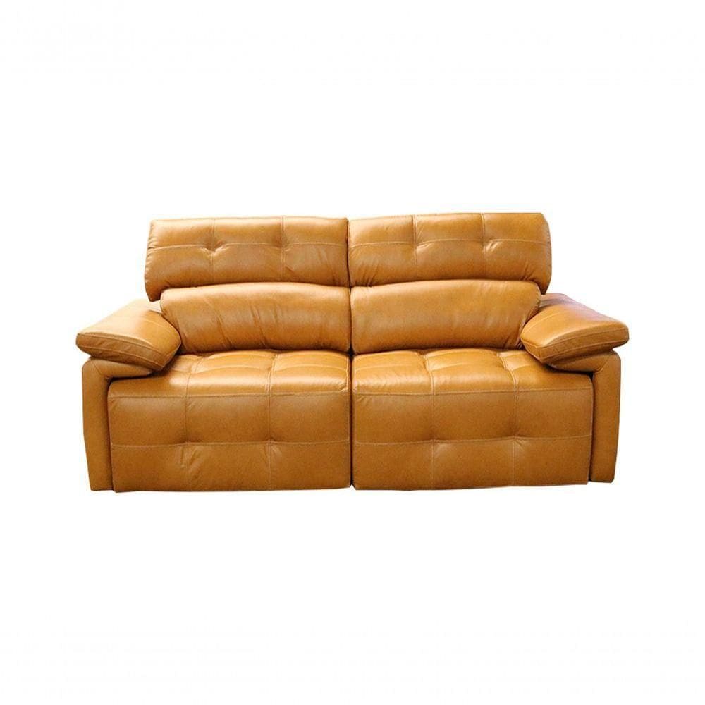 Sofá Retrátil E Reclinável De Couro Queen 2,40 M Caramelo - Mempra Design