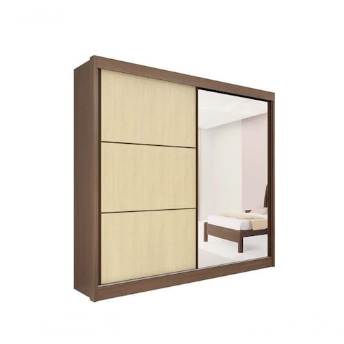 imagem-Guarda Roupa Titanium 2 Portas 6 Gavetas Com Espelho Com Pés D` Doro Castanho/linho - Marrom
