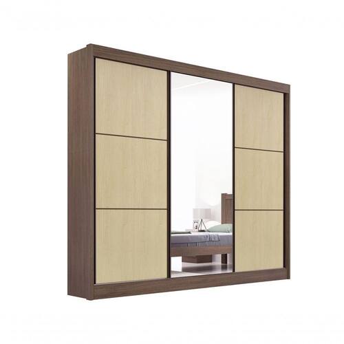 imagem-Guarda Roupa Cristal Casal 3 Portas Sem Pés 6 Gavetas D` Doro Castanho/linho - Marrom