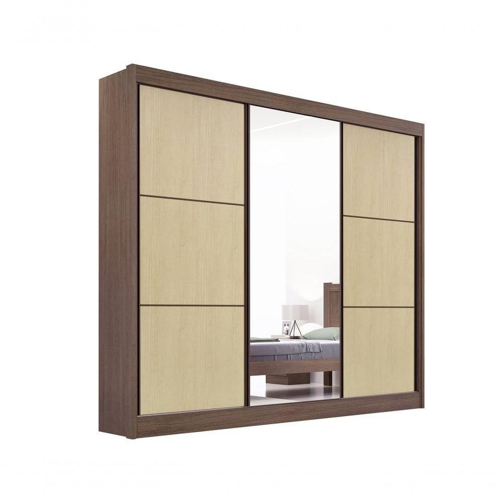 Guarda Roupa Cristal Casal 3 Portas Sem Pés 6 Gavetas D` Doro Castanho/linho