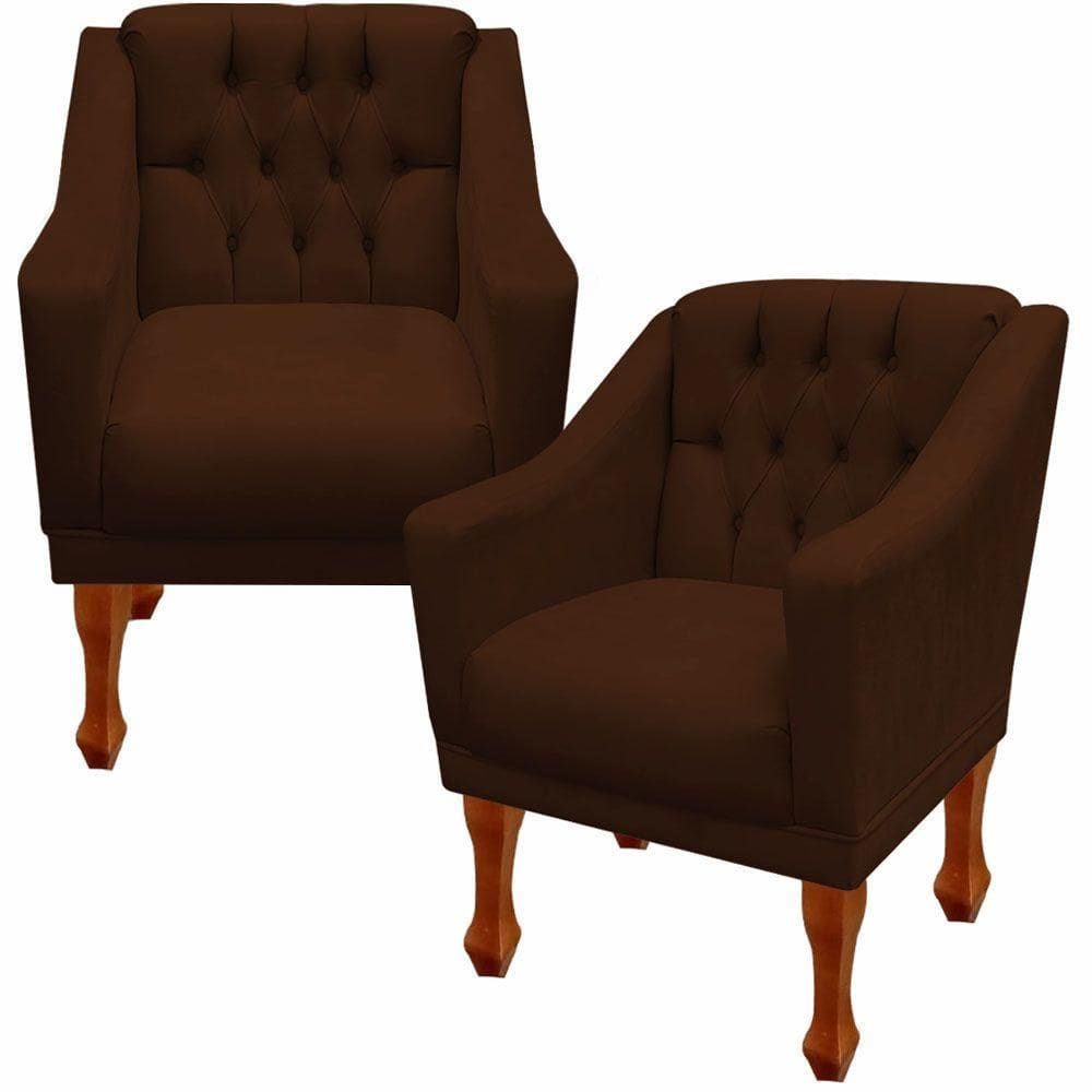 Kit 02 Poltronas Decorativa Resistente Grécia Dritex Sintético Marrom