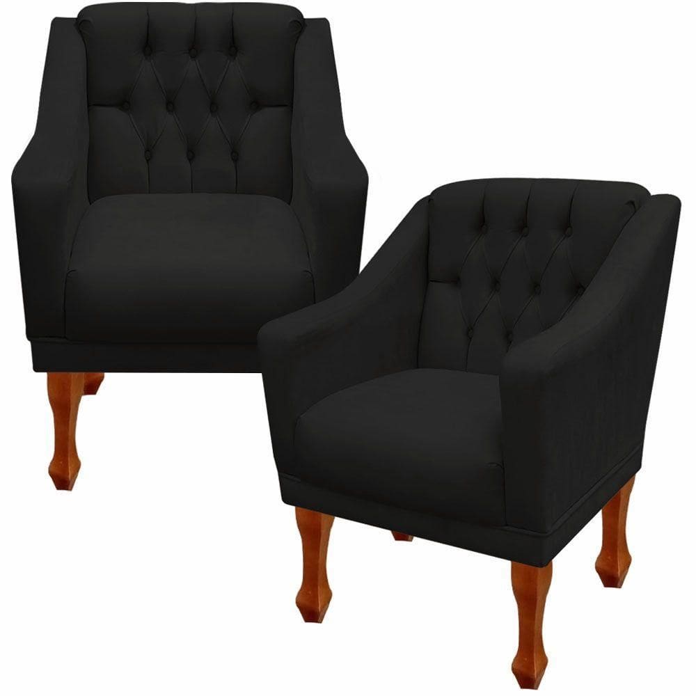 Kit 02 Poltronas Decorativa Resistente Grécia Dritex Sintético Preto