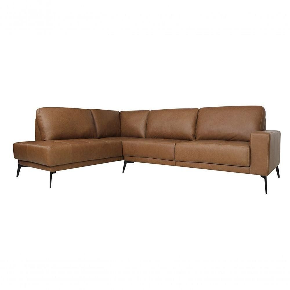 Sofá De Couro Rubi 3 Lugares Com Chaise Esquerda Soft Mel - Mempra Design