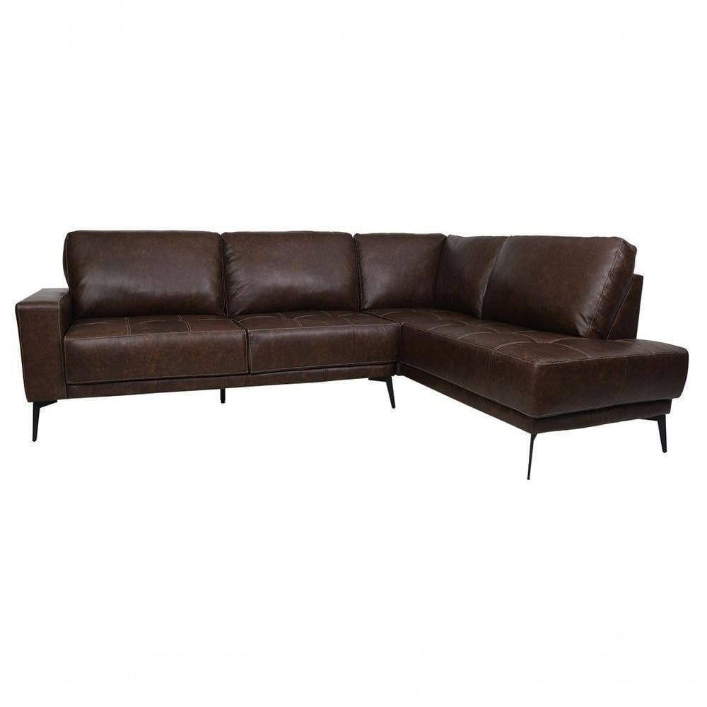 Sofá De Couro Rubi 2 Lugares Com Chaise Direita Soft - Mempra Design