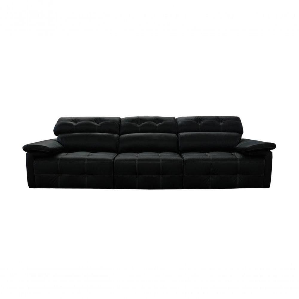 Sofá Retrátil E Reclinável De Couro Queen (3 Módulos) 3,00 M Preto Pigmentado - Mempra Design