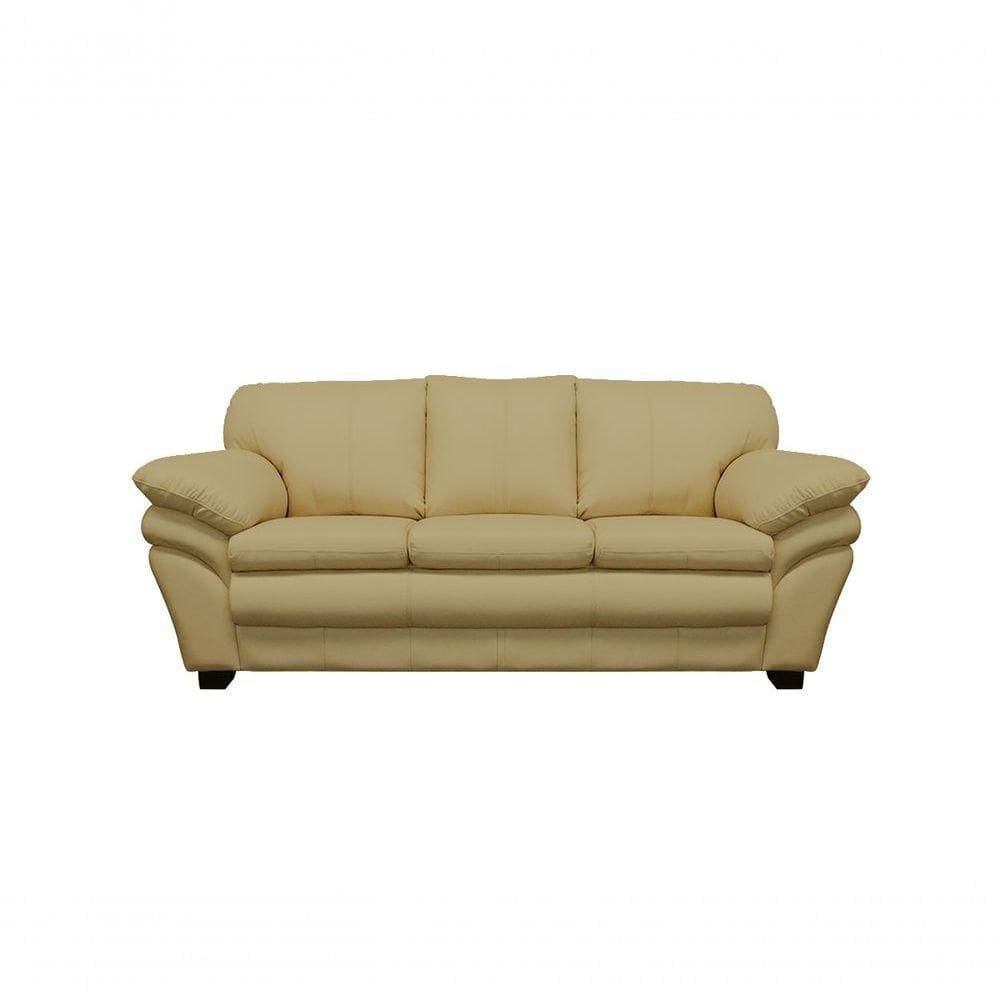 Sofá De Couro Gana 3 Lugares Bege Ivory - Mempra Design
