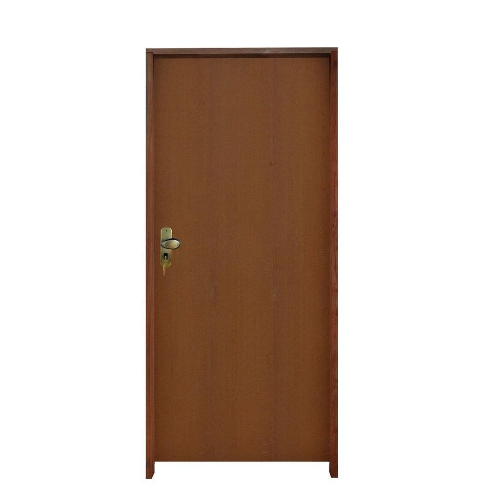 Kit Porta Lisa Padrão Imbuia 62 X 2.10 Batente Ecológico 09cm Fechadura Externa Lado Direito - Hale