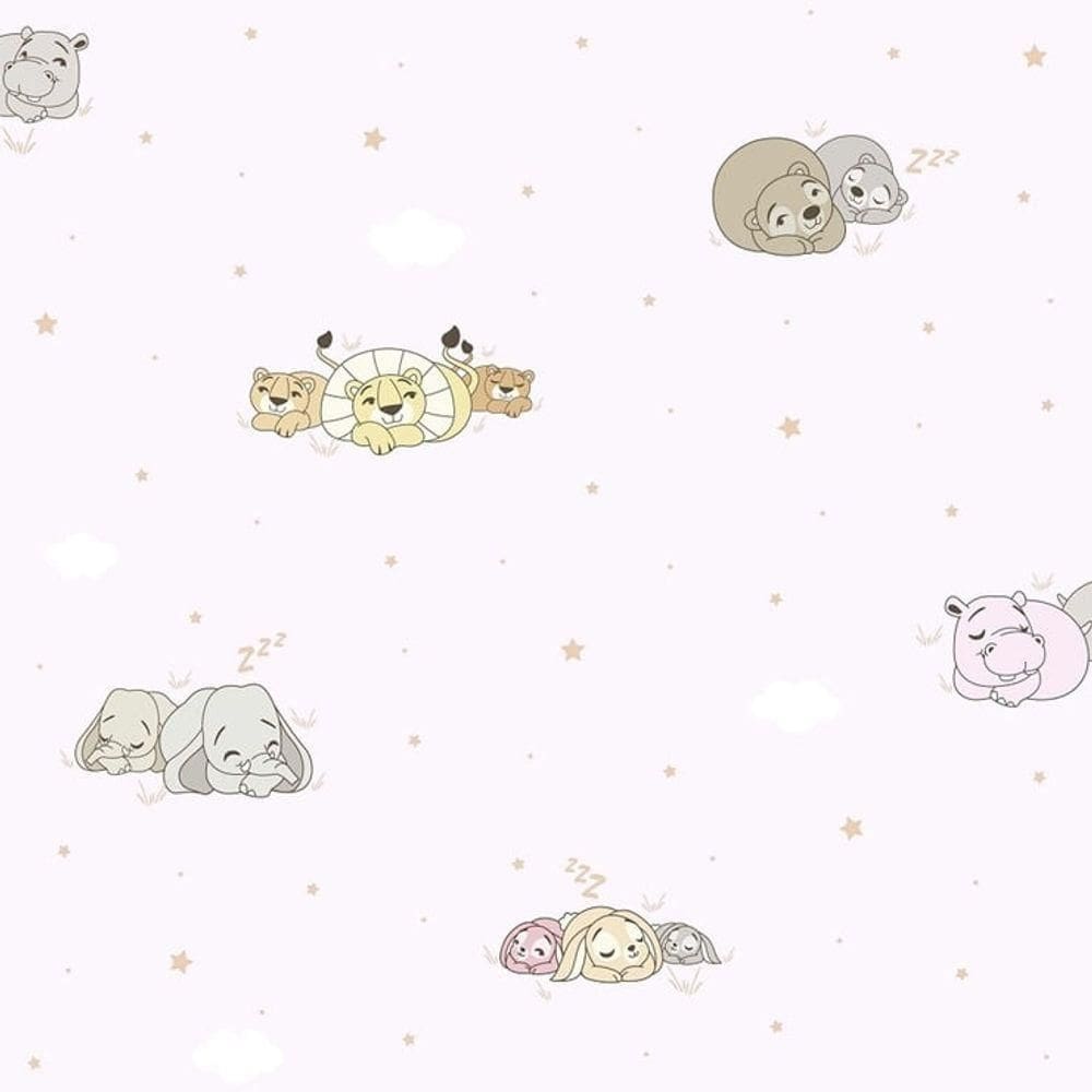 Papel De Parede Treboli Rosa Animais Dormindo 5812 - Rolo 10m X 0,53m