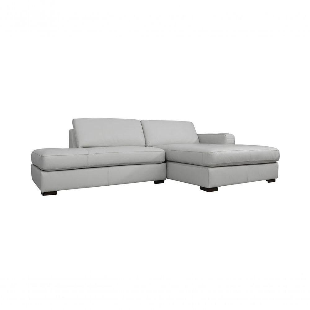 Sofá De Couro Com Chaise 3 Lugares Off White 2,54 M - Mempra