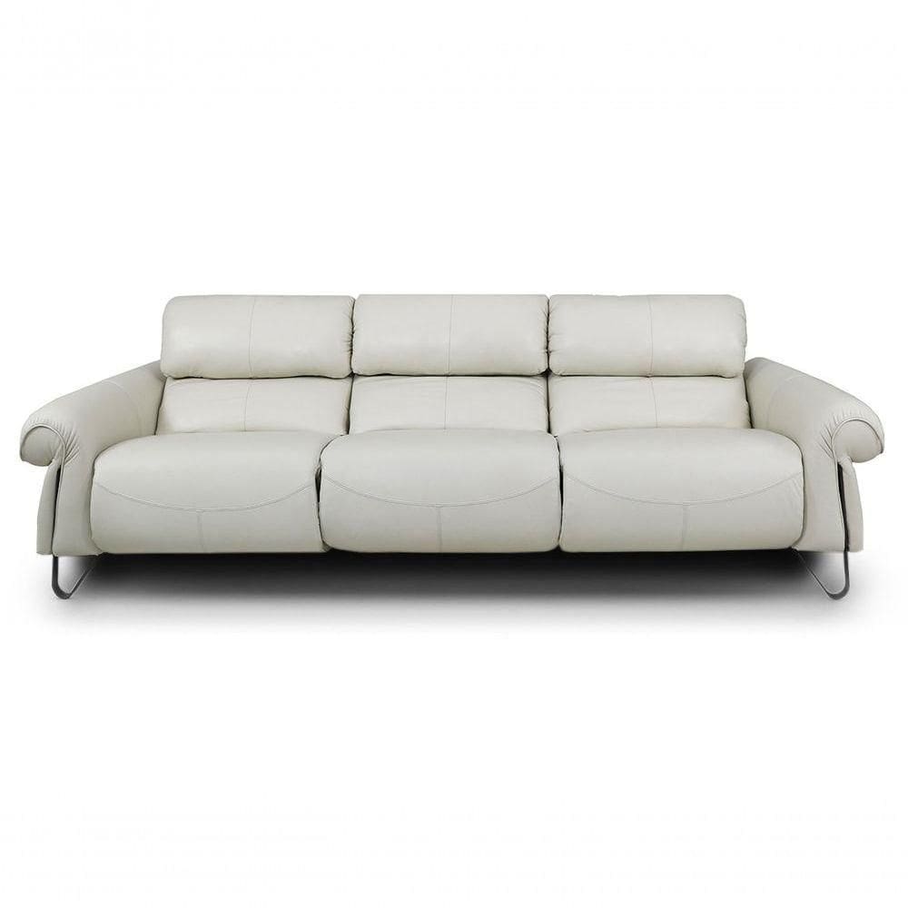 Sofá Reclinável Elétrico De Couro Belarus Off White - Mempra (3 Módulos)