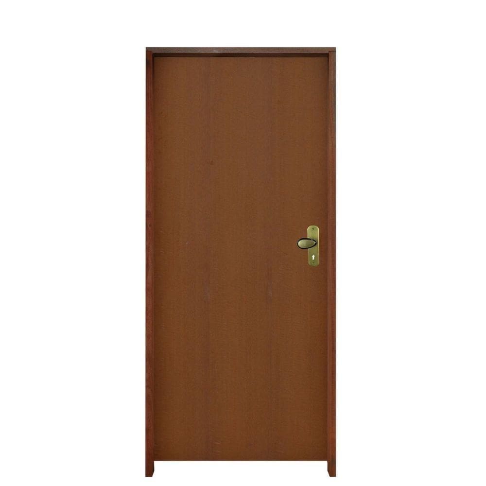 Kit Porta Lisa Padrão Imbuia 82 X 2.10 Batente Ecológico 09cm Fechadura Interna Lado Esquerdo - Hale