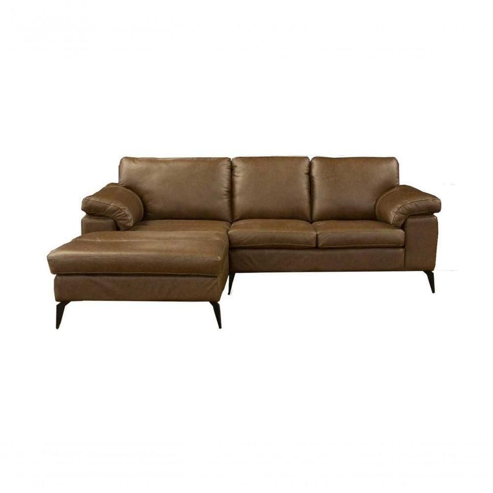 Sofá De Couro Asti 2 Lugares Com Chaise Esquerda Marrom Bicolor - Mempra Design