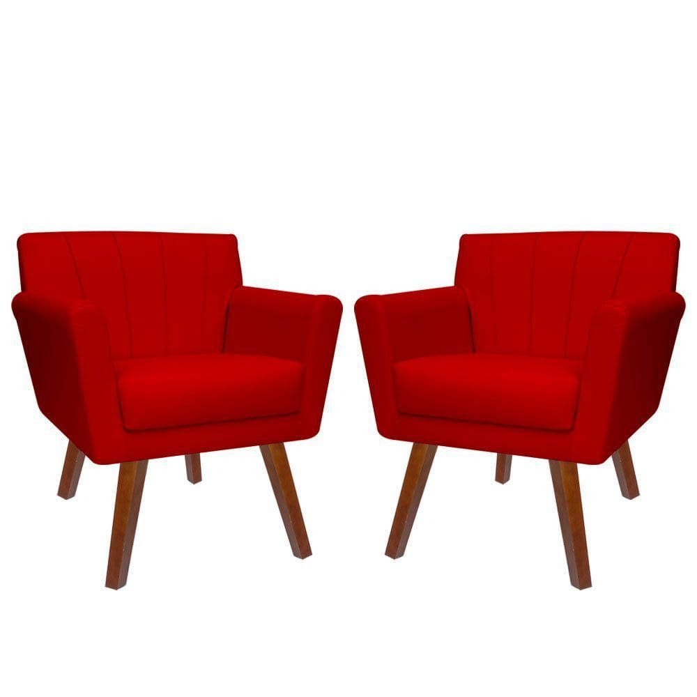 Kit 02 Poltronas Decorativa Clinicas Iza Dritex suede Vermelho