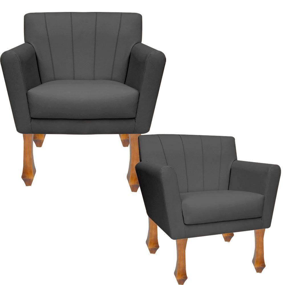 Kit Poltronas Decorativa Clinicas Iza Retro Dritex suede Cinza
