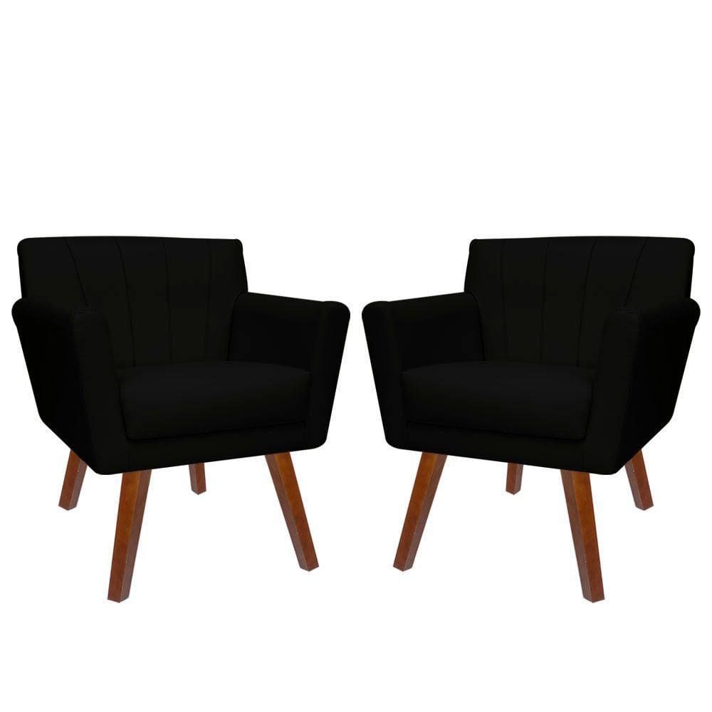 Kit 02 Poltronas Decorativa Clinicas Iza Dritex sintetico Preto