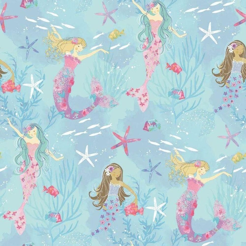 Papel De Parede Sereias - G78392 Turquesa Rosa Choque E Gliter Tiny Tots 2 - G78392