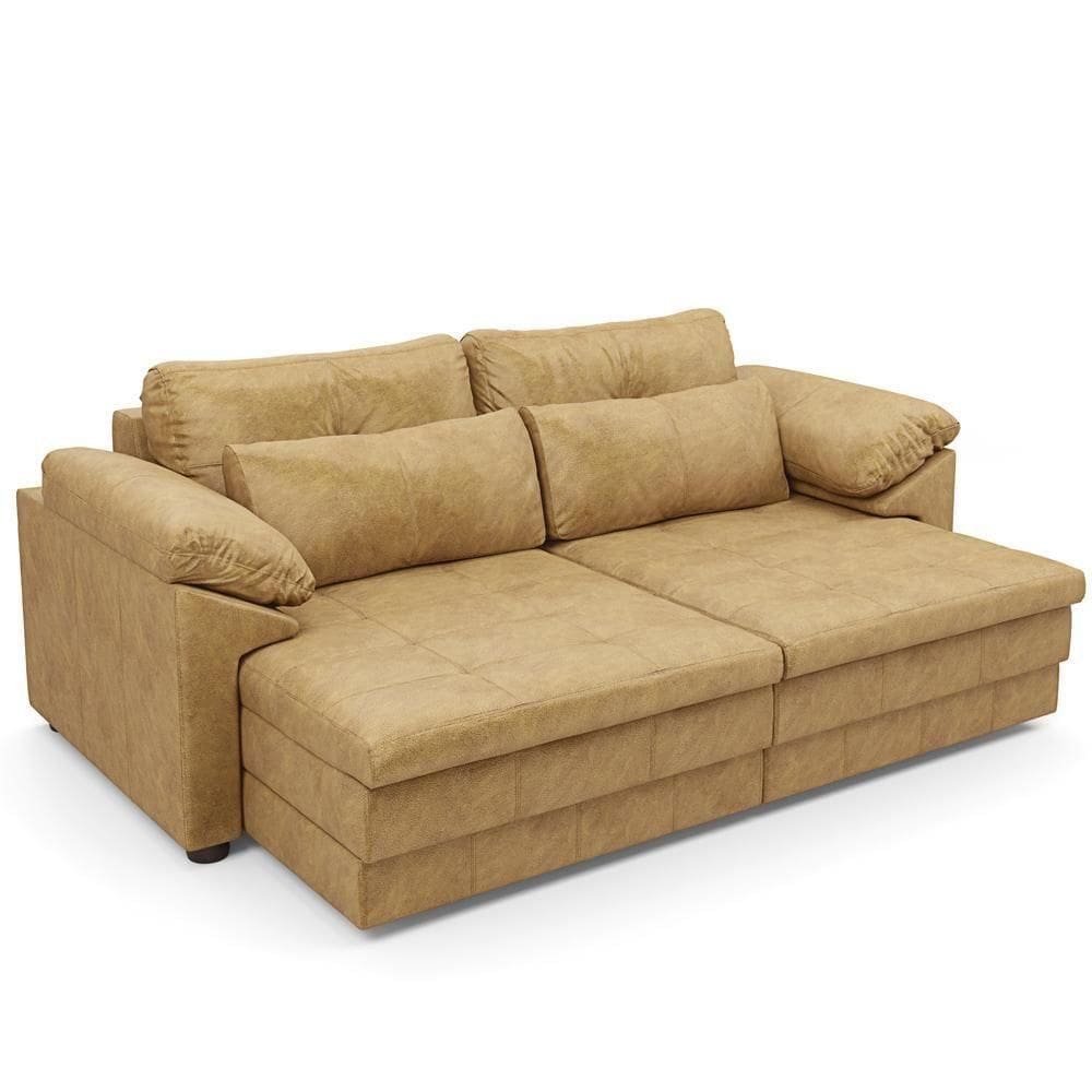 Sofá Retrátil Para Sala De Estar 3 Lugares 250cm Riza S03 Couro Soft Bege - Lyam Decor