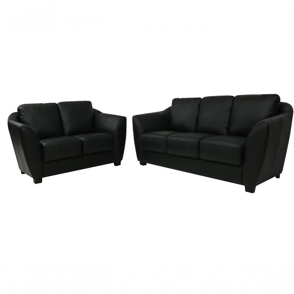 Conjunto Sofá De Couro Baltic 3 E 2 Lugares Preto Pigmentado - Mempra