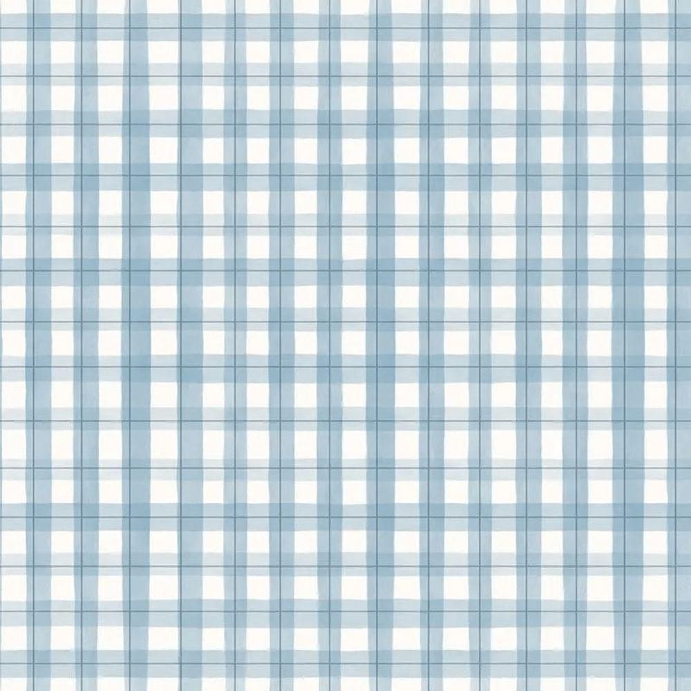 Papel De Parede Revoada Xadrez Picnic Pincelada Azul 4444