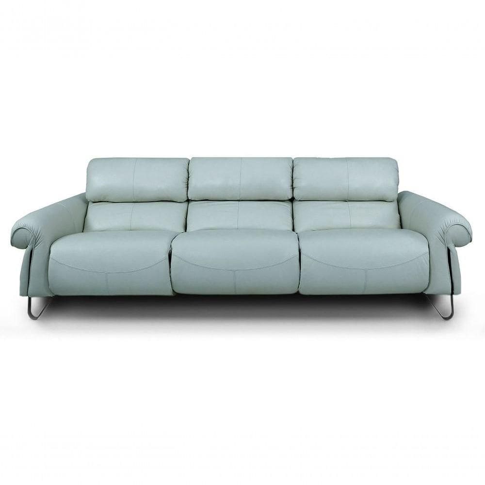 Sofá Reclinável Elétrico De Couro Belarus Aqua - Mempra (3 Módulos)
