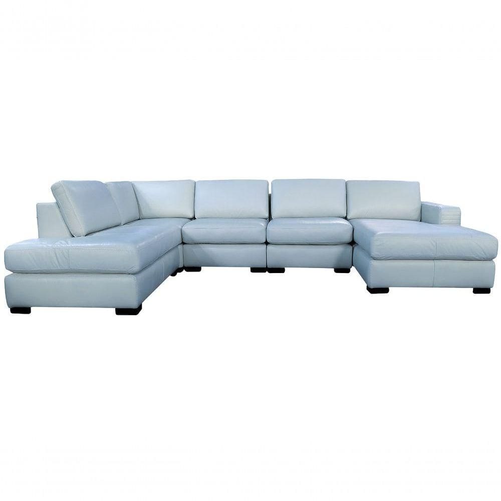 Sofá De Couro 6 Lugares Light Blue 3,88 M - Mempra