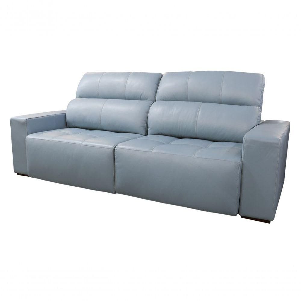 Sofá Retrátil E Reclinável De Couro Atami 2,50 M Light Blue - Mempra Design