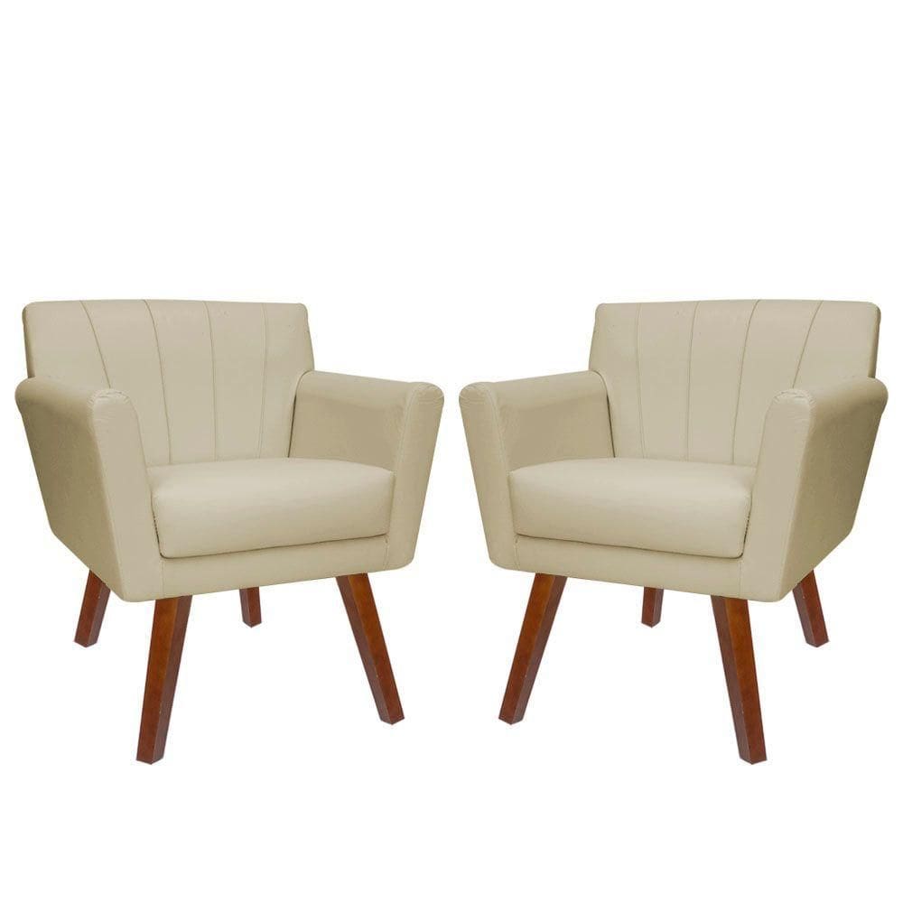 Kit 02 Poltronas Decorativa Clinicas Iza Dritex sintetico Bege