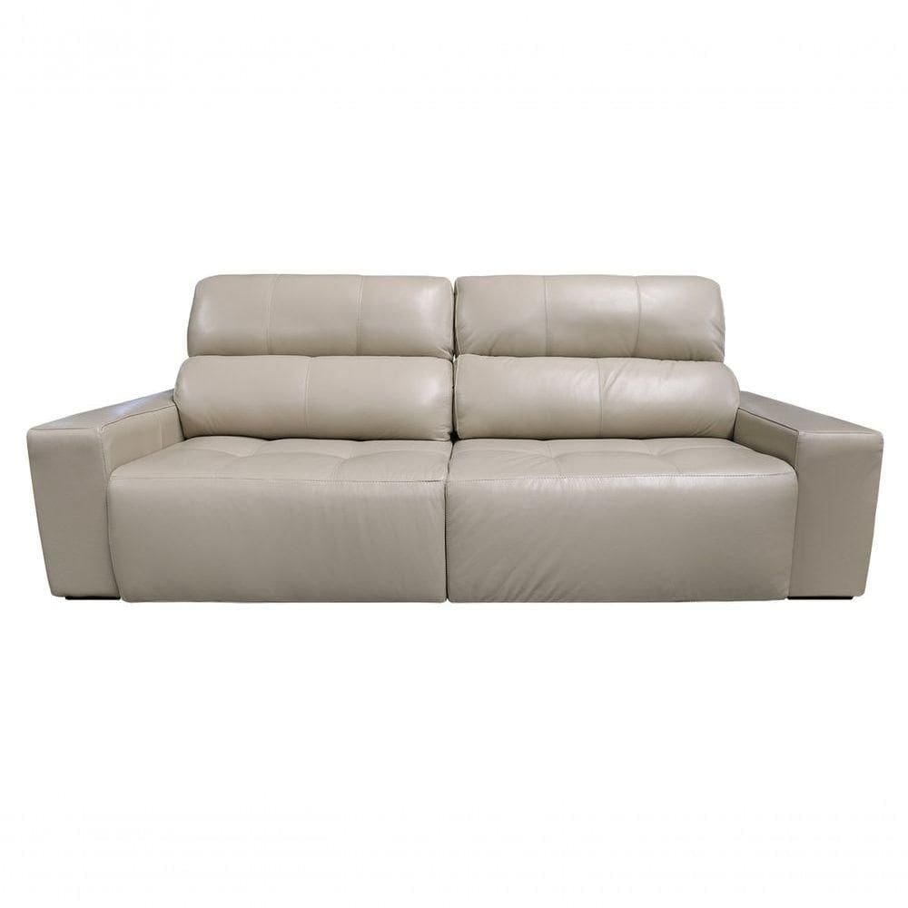 Sofá Retrátil E Reclinável De Couro Atami 2,50 M Taupe - Mempra Design