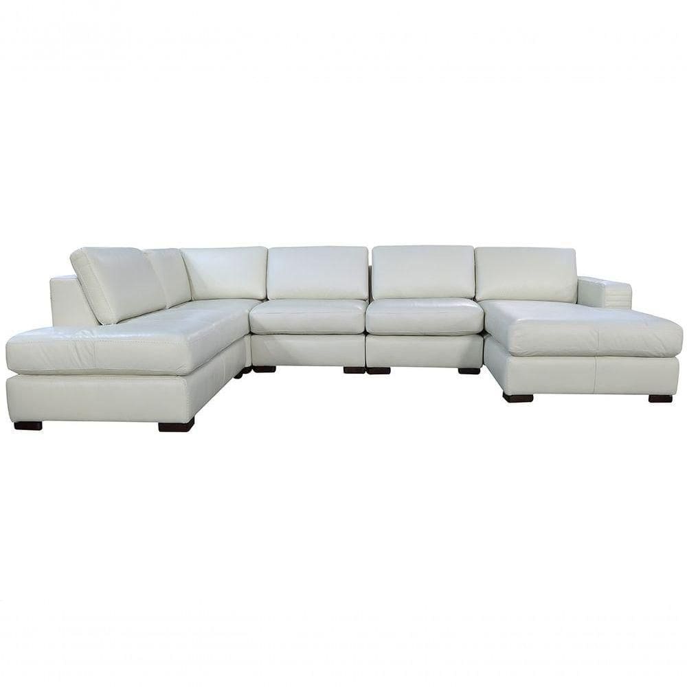 Sofá De Couro 6 Lugares Off White 4,18 M - Mempra