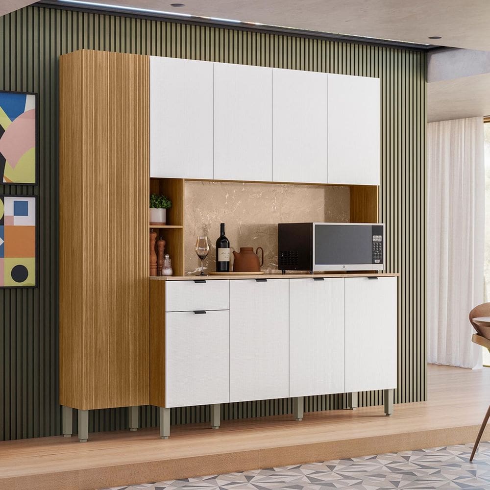 Armário de Cozinha Compacta Pulse 8 Portas e 1 Gaveta em MDP Freijó/Artico/CP-Riscatto Freijó - Kits Paraná