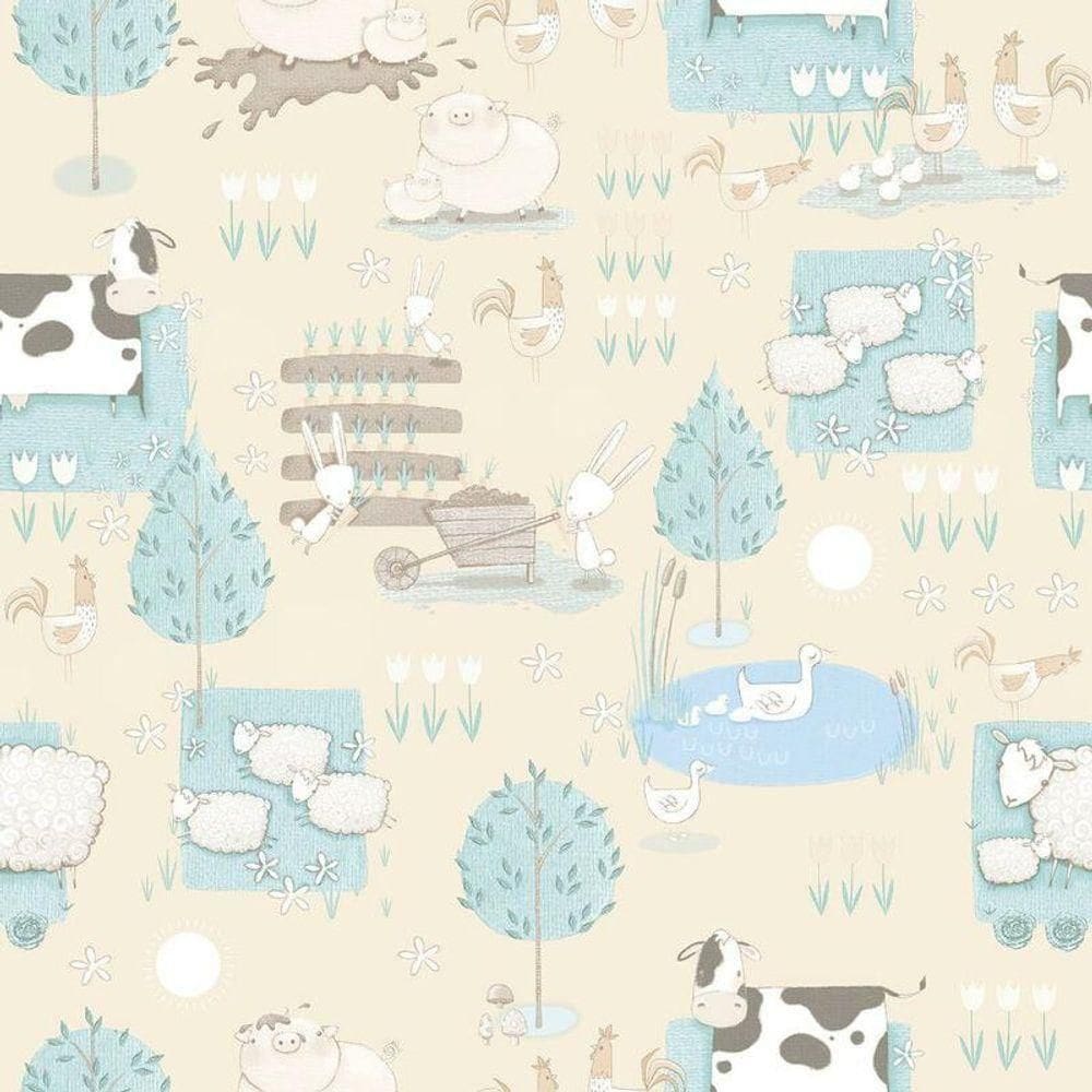 Papel De Parede Fazendinha G78374 Bege E Azul Tiny Tots 2 - G78374