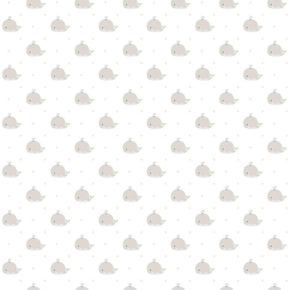Papel De Parede Lullaby Baleia Bege 2233 - Rolo 10m X 0,53m