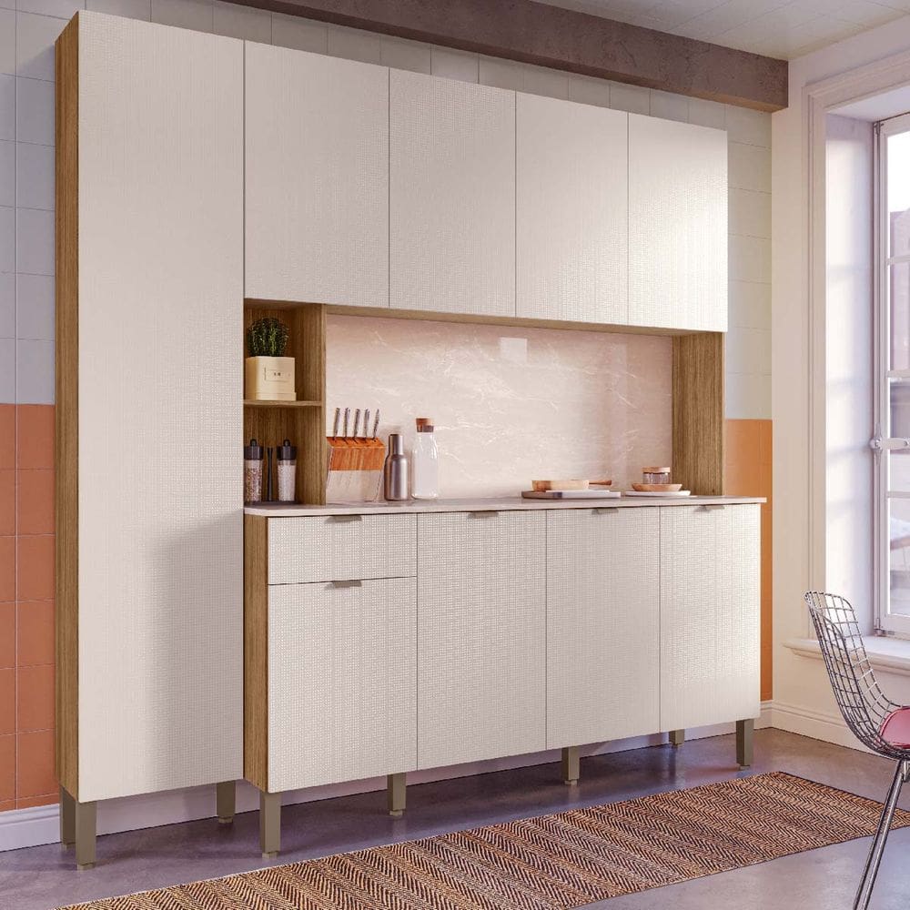 Armário de Cozinha Compacta Pulse 8 Portas e 1 Gaveta em MDP Freijó/Soft - Kits Paraná