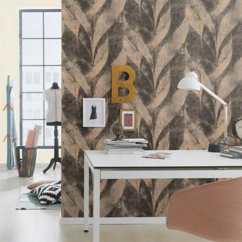 Papel De Parede Concrete Folhagem Dourado 520071