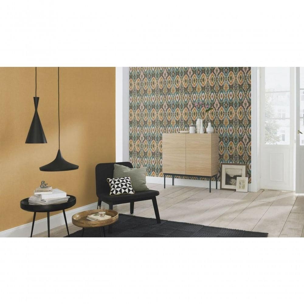 Papel De Parede Barbara Home Estilo Ikat Marrom Verde E Azul 560572