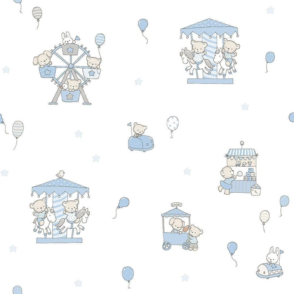 Papel De Parede Lullaby Carrossel Azul 2201 - Rolo 10m X 0,53m