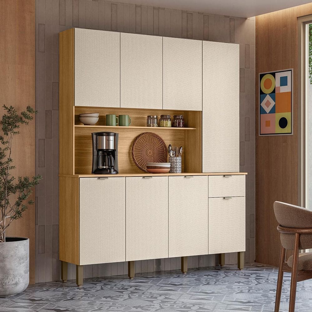 Armário de Cozinha Compacta Slow 8 Portas e 1 Gaveta em MDP Freijó/Soft - Kits Paraná