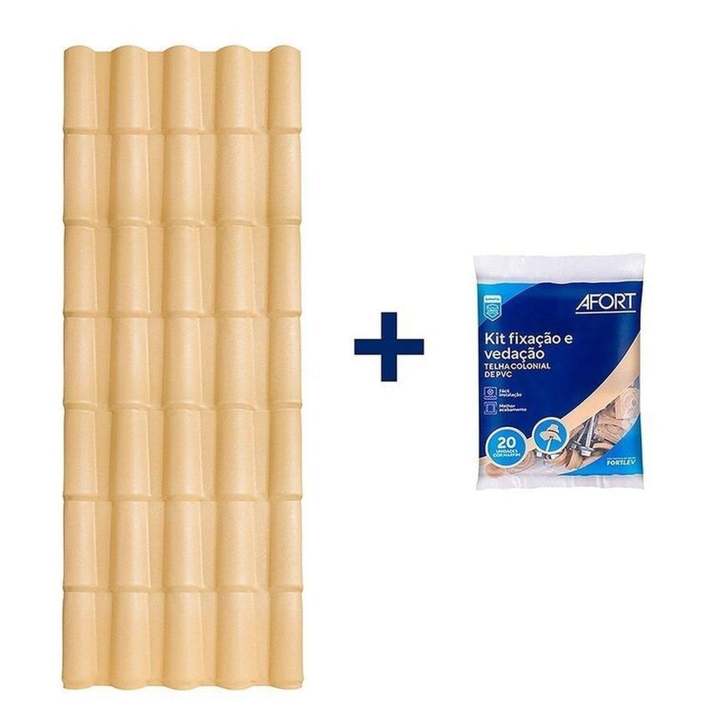 Kit com 5 Telhas de Pvc Colonial 5 Ondas 2,30 X 0,86 X 2.0 Mm com 4 Kit Fixação e Vedação afort Bege
